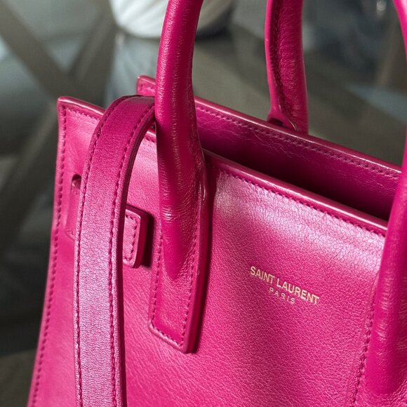 SAINT LAURENT LEATHER Sac de Jour Nano Pink W/Strap - Picture 11 of 12